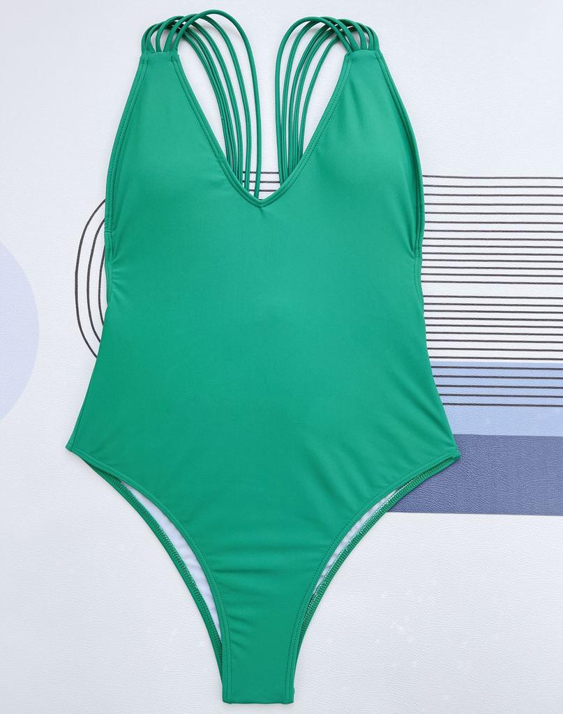 Women's Swimwear Solid Color Scalloped Straps Sexy One Piece Swimsuit Bikini Beachwear Bathing Suits