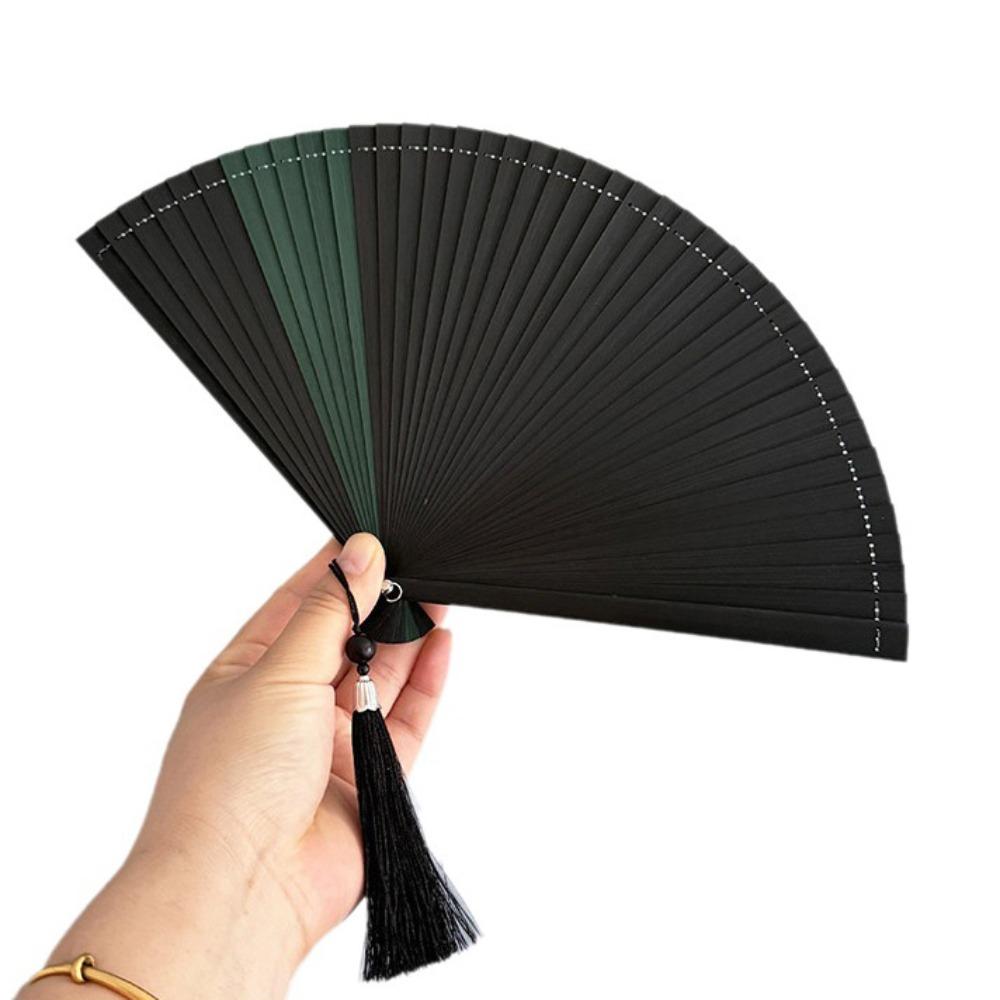 Chinese Style Tassel Folding Fan Solid Color Kimono Fan Elegant Handheld Fans  Wedding Party Decor