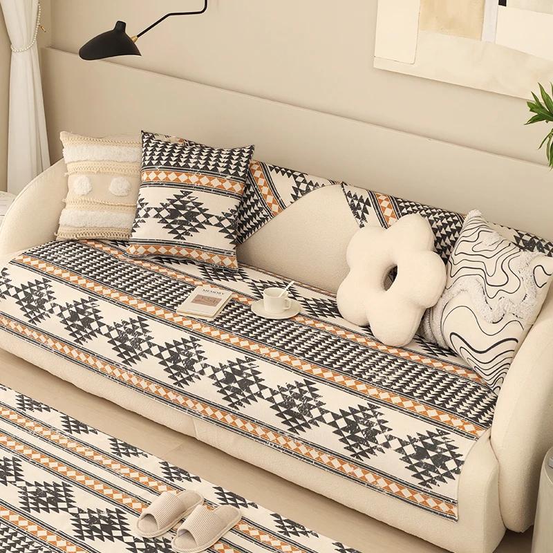 Bohemian Geometric Pattern Sofa Towel Anti Slip Wear-resistant Sofa Cushion Pillowcase  Dustproof Cotton and Linen Settee Cover
