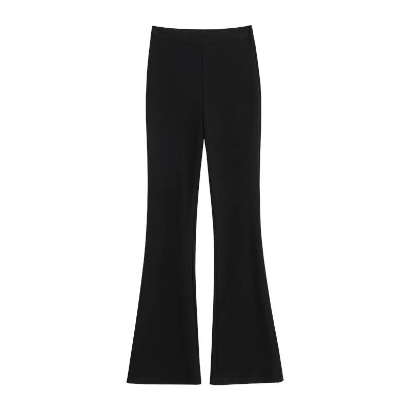 145 Women's High Waist Slim Black Micro Flare Pants - Summer Stretch Petite Fit