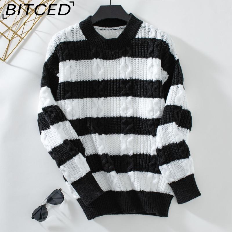 BITCED Striped Sweater for Women - AutumnWinter Vintage Oversized O-Neck Cable-Knit Top XL 2455₽