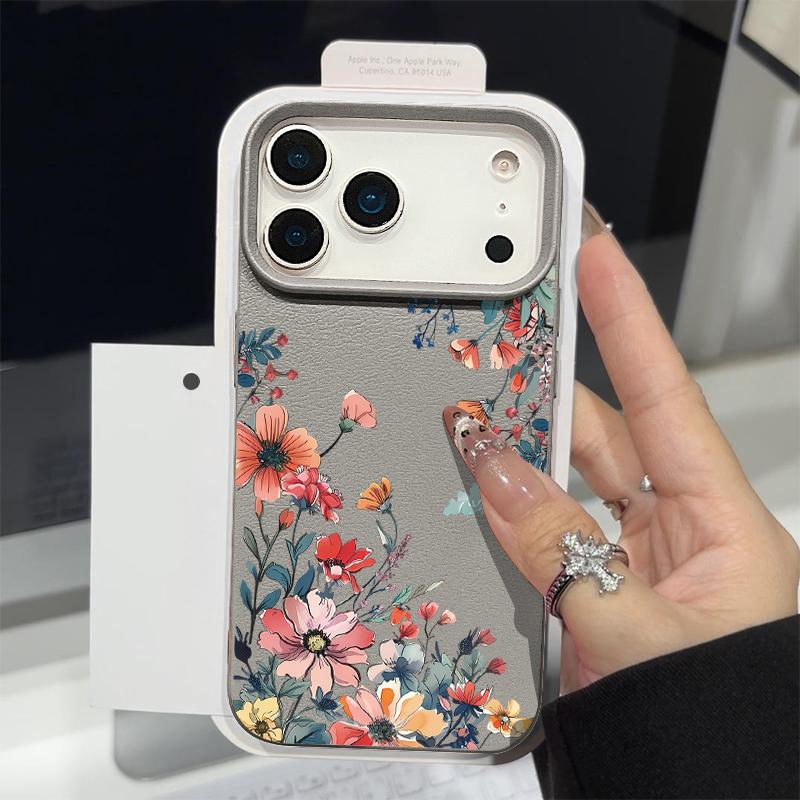 Leather Texture TPU Phone Case For iPhone 17 17e 16e 16 15 Pro Max 14 13 Pro Max 11 Oil Painting Flower Soft Silicone Back Cover