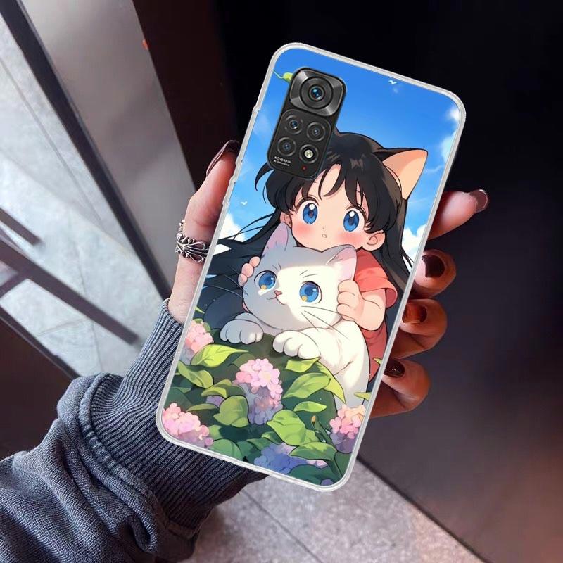 Cute Anime Ins Girls Animal Cat Phone Case For Xiaomi Redmi Note 10 11 12 13 14 15 Pro Plus 11S 12S 14S 11T 11E 10S Soft TPU Bac