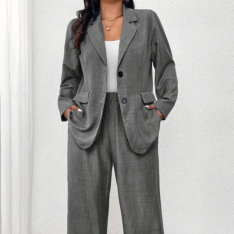 European & American Fashion Slim Fit Lapel Cardigan Suit & Pants Set for Women