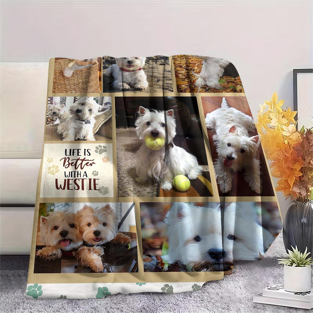 1Pc Cute Yorkshire Print Flannel Blanket, High quality Comfortable for All Seasons, Home Decor, Warmth and Comfort, Perfect for Christmas Gifts