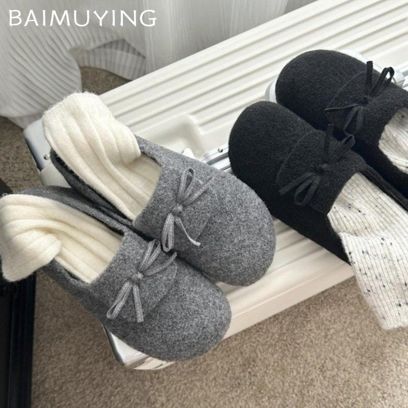 Bow Flats Women Loafers Shoes Suede Casual Designer Winter Shoes 2025 Trend New Brand Walking Cozy Non-slip Chaussures Femme