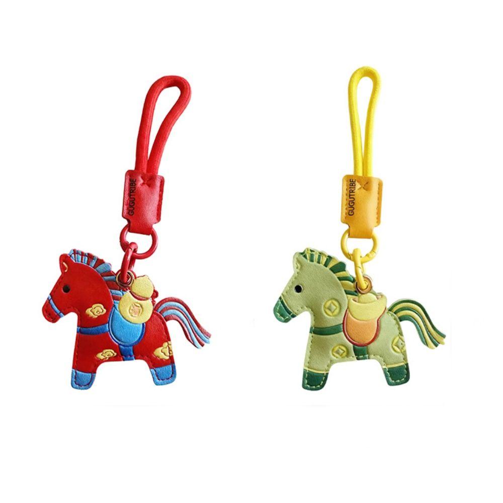 Access Control Card Holder Horse Keychain Leather Chinese New Year Gift  Birthday Gift