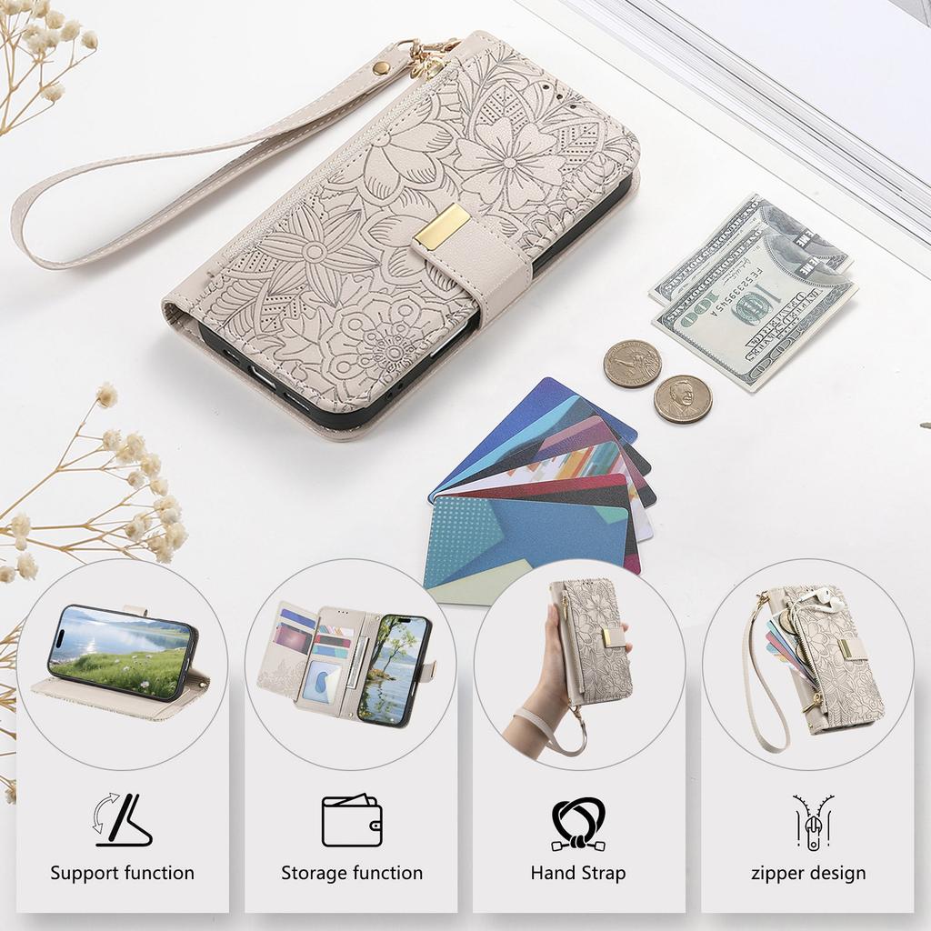 Floral Leather Wallet Case for Oppo A3 Pro/A5 Pro/Realme C63/C75/Reno12 F...Vintage All-in-One Card Holder w/Stand, Magnetic Closure & Wrist Strap