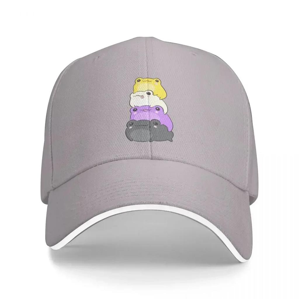Nonbinary Pride Frog  Cute Kawaii Aesthetic Frog  Subtle NonBinary Enby NB Pride Flag Colors Frog Pile Baseball Cap