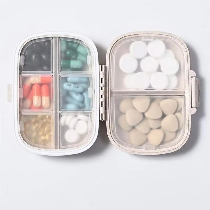 1Pc Portable 8-Compartment Sealed Pill Box Moisture-Proof One-Week Pill Box with Cover Double-Layer Dispenser Medicine Box
