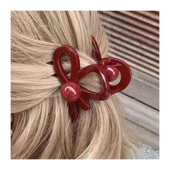 Hair Claw Three-Dimensional Hollow Bow Design Back Head Hair Clip Glossy Texture Stable Grip Hair Accessory