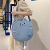2025 New Leisure Fashion Embroidered Large Capacity Shoulder Bag Cute Cartoon Cat Commuter Canvas Small Round Bag