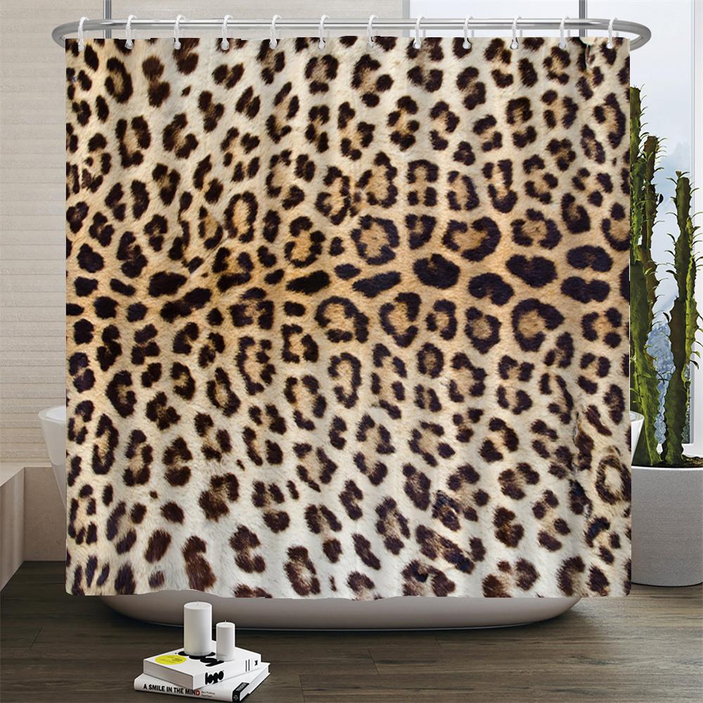 Cortina de Chuveiro Leopardo Moderna Cortina de Banheiro 3D Com Ganchos Tela Divisória Decorativa 180*240 Poliéster Tecido Lavável