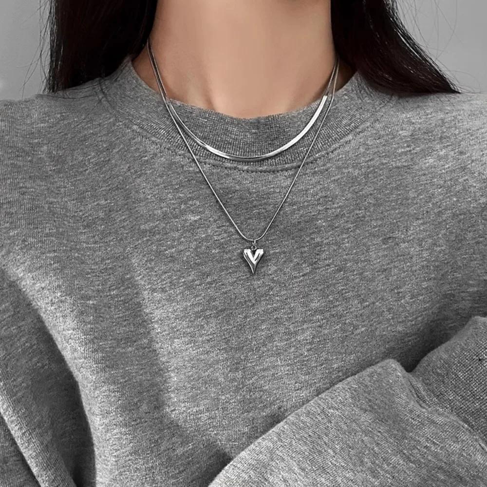 Šperky Charm z nerezové oceli s dvojitou vrstvou s přívěskem broskvové srdce pro ženy Roztomilý cool řetízek klíční kosti Estetické šperky Y2k