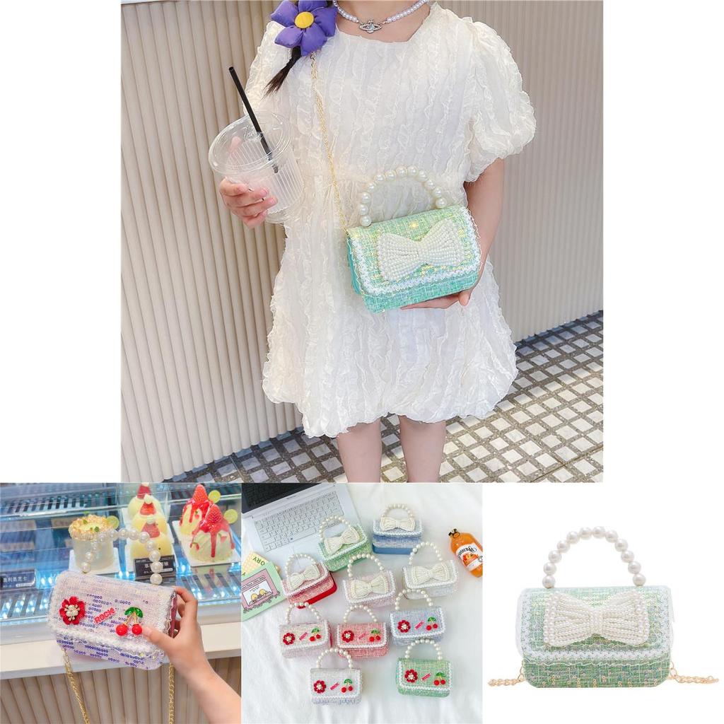 Adorable Children's Princess Pearl Mini Shoulder Bag With Cartoon Bow Design