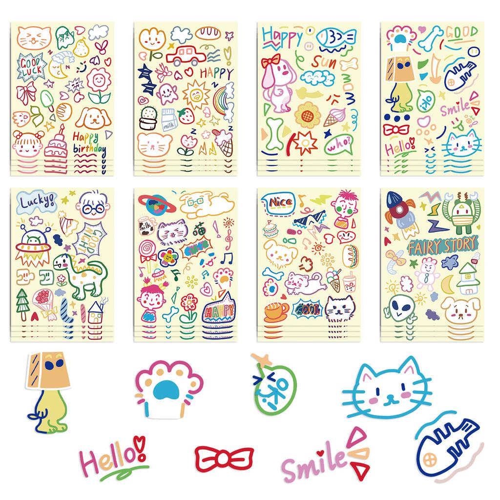 8 Styles of Line Animal Gum Stickers DIY Hand Account Small Card Mobile Phone Case Decoration Korean Ins Waterproof
