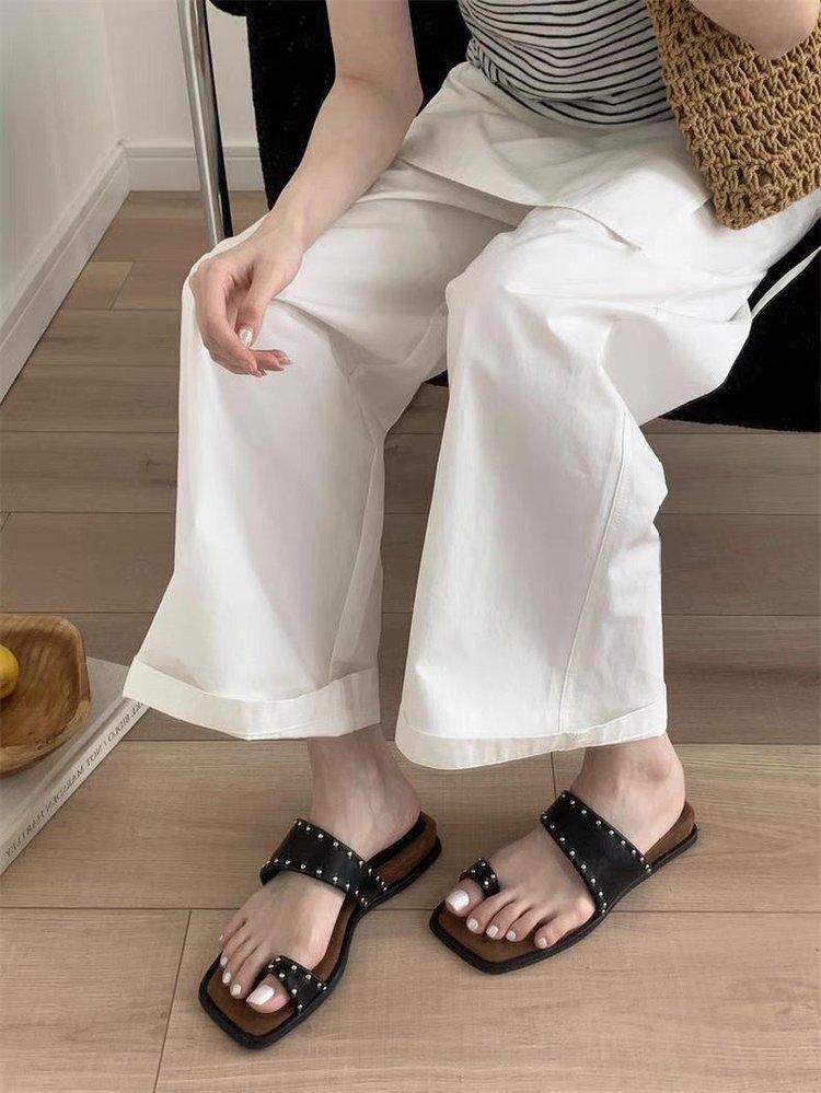 

[youshilai] Set of toe beach cool slippers summer new slope heel seaside vacation Roman one-word slippers 35