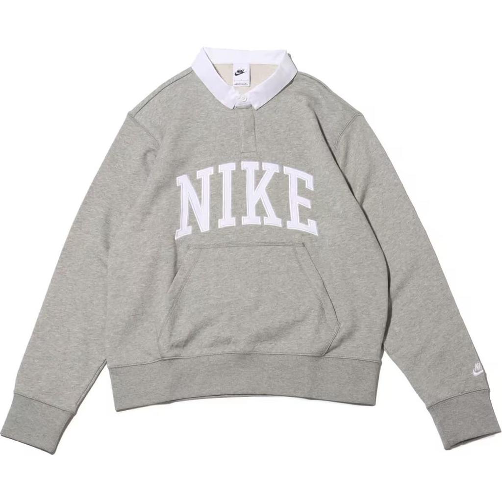 Nike Letter Print Long Sleeve Polo Shirt Men Tops Gray FN3113-063