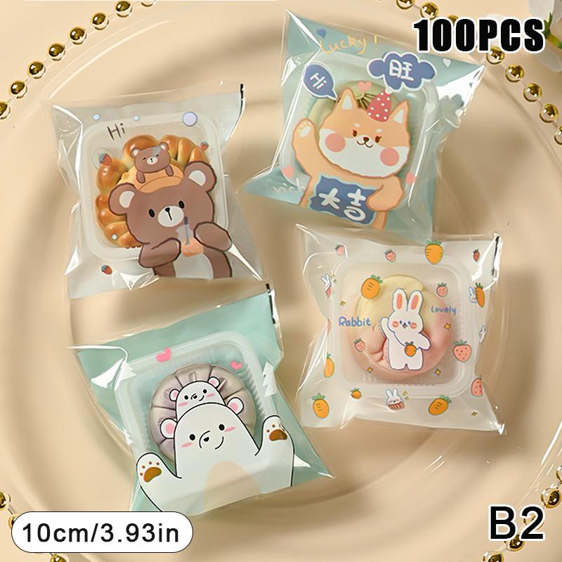 100Pcs/Lot Plastic Cartoon Cookie And Candy Bags Self-Adhesive Gift Bag For Wedding Party Supplies Biscuit Packaging Bag