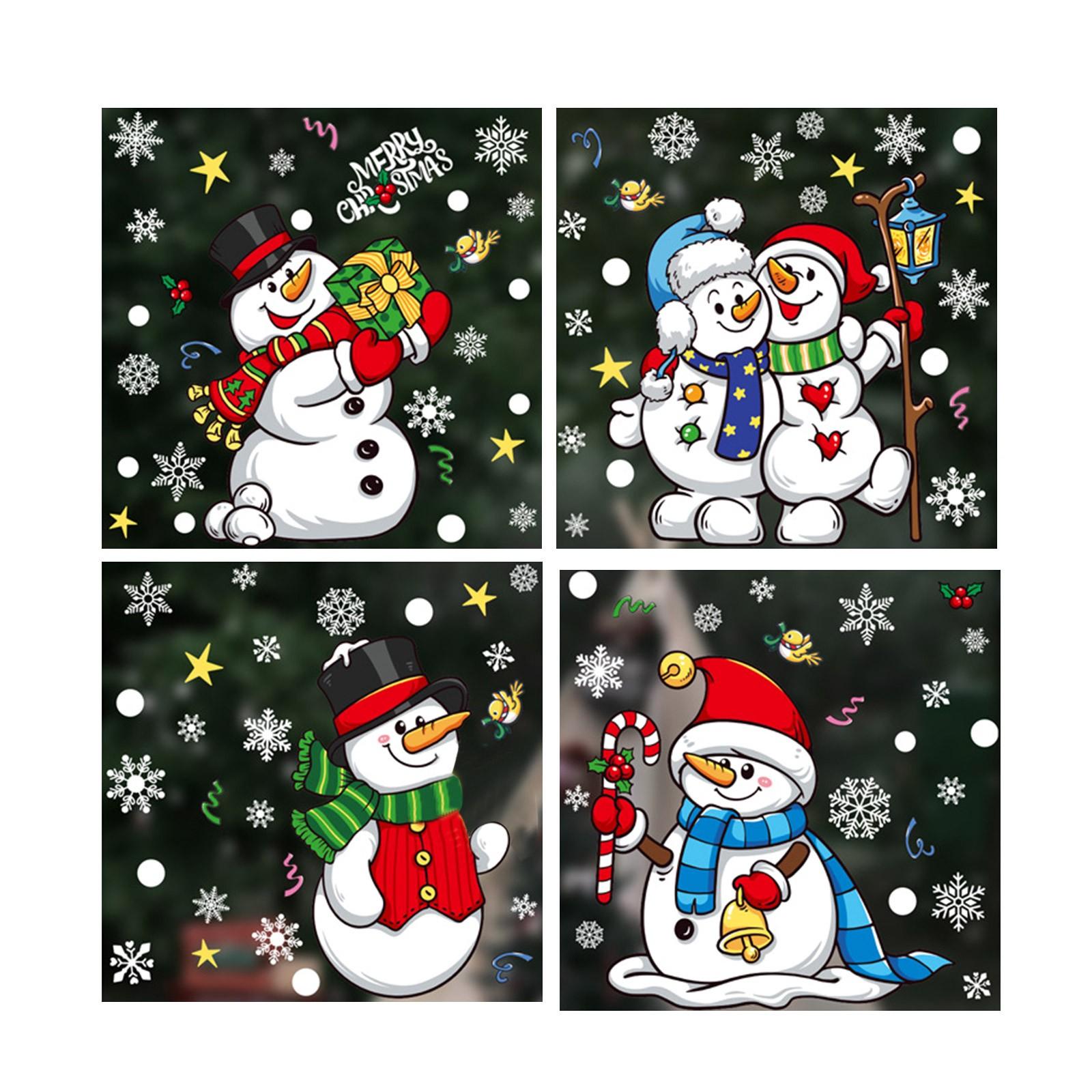 

Christmas Decoration Cartoon Snowman Glass Window Stickers, Window Stickers, Snowflake Snow Scenery Decoration, 4 Pieces One Size