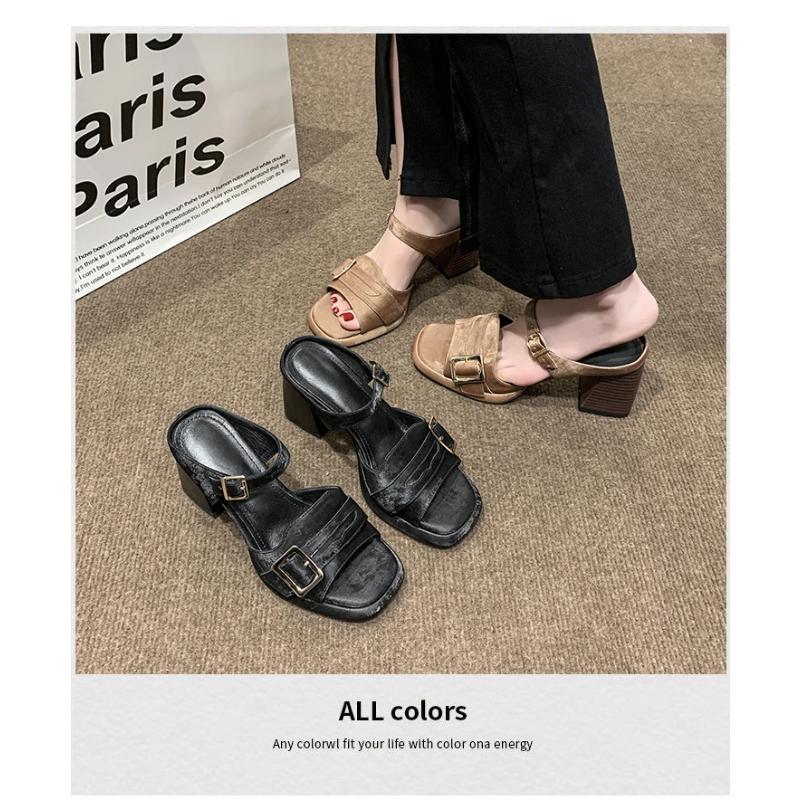 Fashion Women Slippers  Sandals Square Toe Shoes Summer 2025 New Dress Elegant Open Toe Pumps Woman Trend Flip Flops