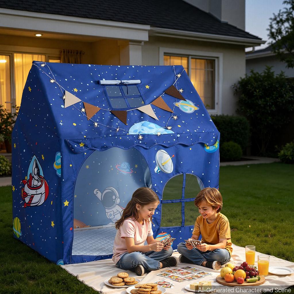 VEVOR Kinder Spielzelt PVC-Rahmen Spielhaus für Kinder mit gepolsterter Matte Blau, für Kleinkinder Mädchen Jungen, Indoor & Outdoor, Leseecke Nickerchen Bett Zelt