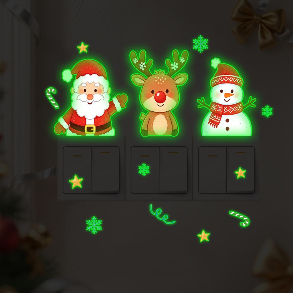 Cartoon Santa, Deer and Snowman Pattern Glow-in-the-Dark Stickers for Bedroom and Living Room
