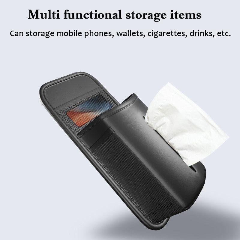 Car Seat Side Multifunctional Storage Bag Leather Tissue Paper Storage Box Auto Interior Glasses Mobile Phone Organize Bag