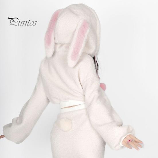 2 ks/sada dámské mikiny s kapucí, sukně, tlustý plyšový zajíčkový ouško, dekorace, krátký top s vysokým pasem, slim fit, mini sukně, sada, cosplay, párty oblečení pro domácí nakupování