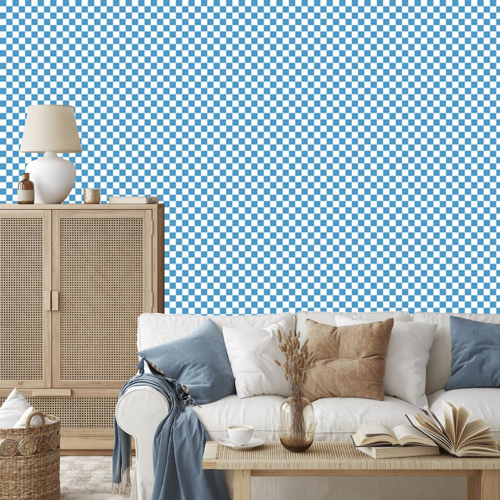 Azure Checkerboard Wallpaper, Fine Detail for Living Room and Bedroom 50x1000