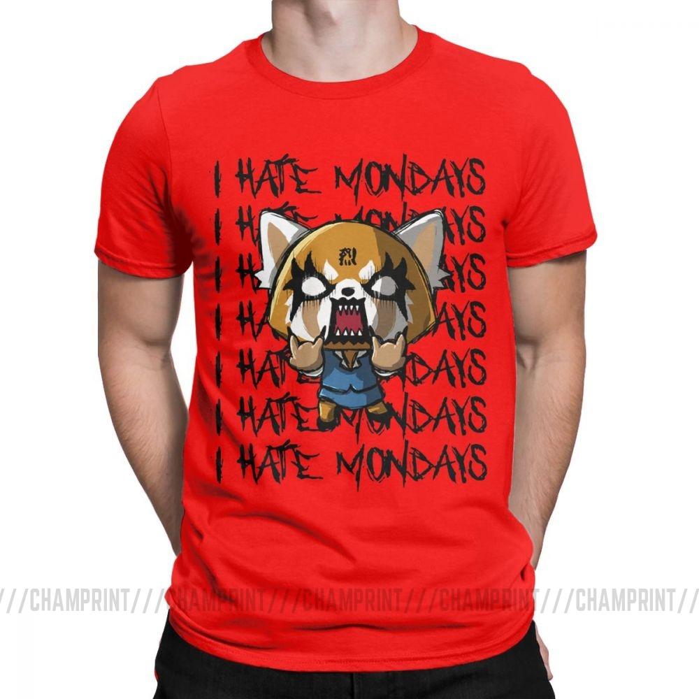 Men Aggretsuko Aggressive Retsuko I Hate Monday T Shirts 100 Cotton Clothes Funny Short Sleeve O Neck Tees Printing TShirts S