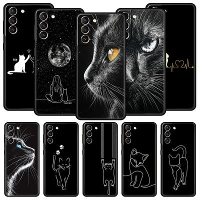 Cat Line Black Cats Phone Case For Samsung Galaxy S25 S24 S23 S22 S20 Ultra S21 FE 5G S10 Plus S10E Soft TPU Cover