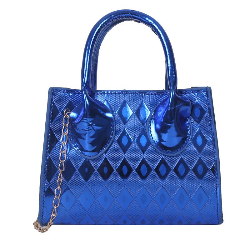 

Жіноча сумочка на ланцюжку з ромбами 2024 року, нова маленька квадратна сумка, нішева сумка з глянсовою текстурою синій