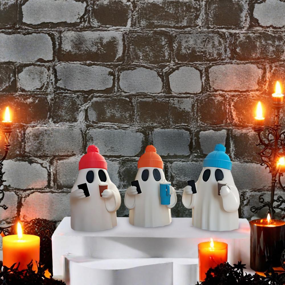 Ghost Figurine Halloween Decoration Funny Ghost Ornament for Desk Spooky Halloween Ghost Figurines Cute Holding Phone Home Decor