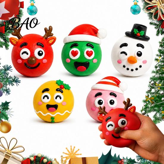 Stress Ball with DIY Expression Accessory 1/5Pcs Christmas Relief Toy, Reindeer Snowman Toy Detachable Accessory, Soft Squeeze Sensory Party Favors