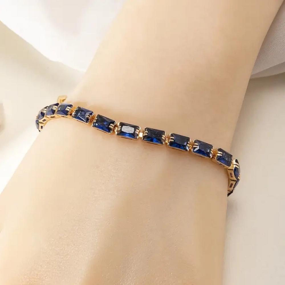 Charm Female White Rainbow Pink Green Red Zircon Stone Rectangle Bracelet Gold Color Wedding Jewelry For Women
