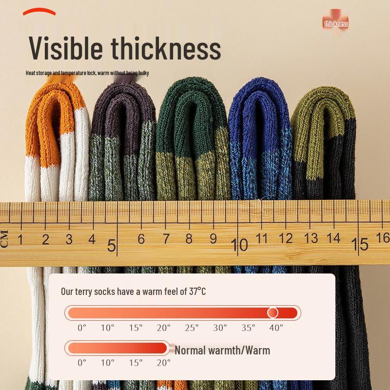 Men's Thick Mid-Calf Winter Socks - Fleece-Lined, Warm, Odor-Resistant, Striped Sports Style.