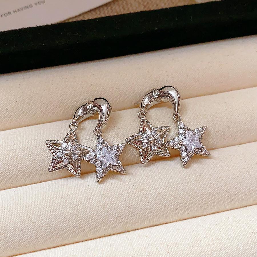 Silver Needle with Diamonds Flower Stripes Pearl Stud Earrings Medieval Vintage Retro Earrings Light Luxury Niche Earrings