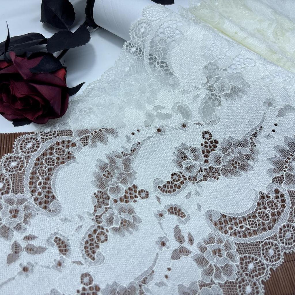 19cm Wide Cream White Stretch Lace, Elastane Sewing lace fabric for Lingerie, Bra, Underwear, Garment, Sewing & Crafting