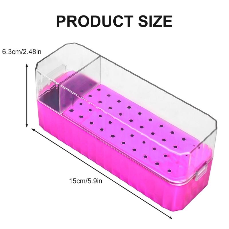 Clear Plastic Nail Art Tool Storage Box Drill Bit Container Case With 40Grids NonSlip Base For Professional Salons