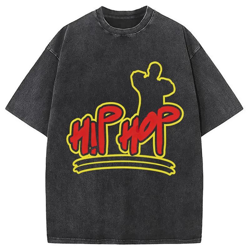 Hip Hop Dancer T-Shirt for Men Retro Washed Oversized Tee Male Short Sleeve O-neck Tunic Streetwear Casual
