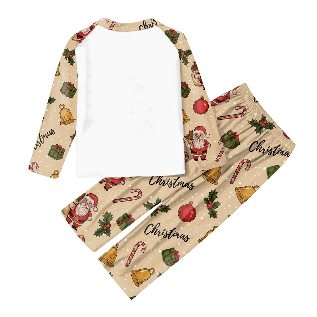 Family Matching Christmas Print Long Sleeve Neck Set with Pants for Kids and Adults