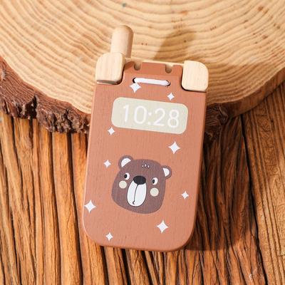 Baby Holz Klapphandy Spielzeug Bär Telefon Modell Montessori Spielzeug Simulationshandy für Kinder Früherziehungs Kognitionsspielzeug Geschenk