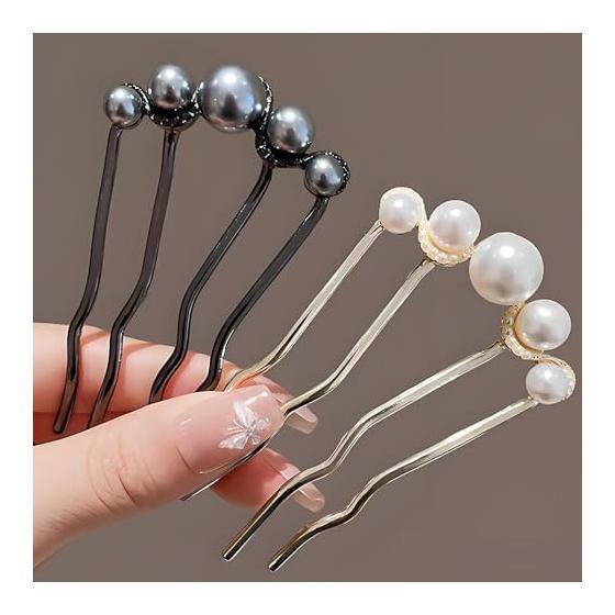 joyoyoo Pearl Hair Comb Set (2 Pieces) - U-Pin Style Hair Accessories for Updos, Bun, and Formal Occasions - Elegant Pearl Accents for Japanese