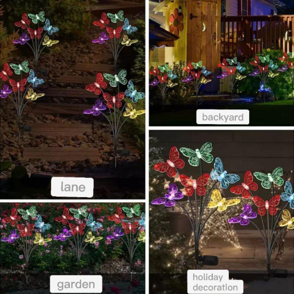 2 Modes Solar Butterfly Lights 6 LED Stake Lights Landscape Outdoor Decor Light Courtyard