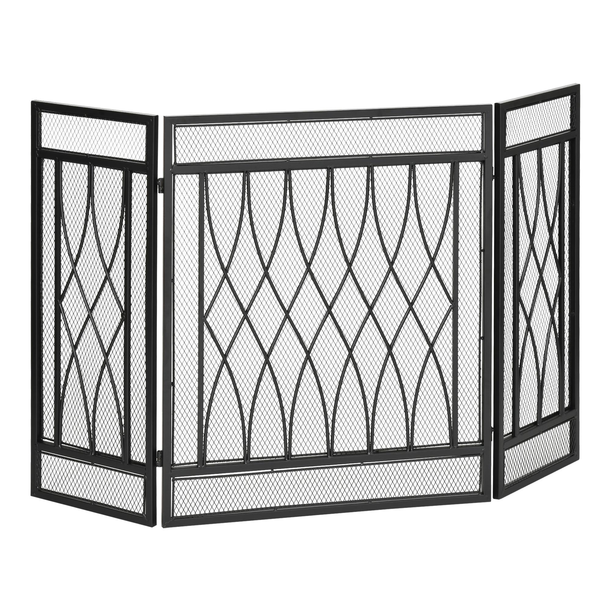 Écran de cheminée pliable en métal à 3 panneaux de 126 cm, protection thermique contre les flammes, barrière anti-étincelles pour enfants, animaux domestiques, maison, avec motif en treillis