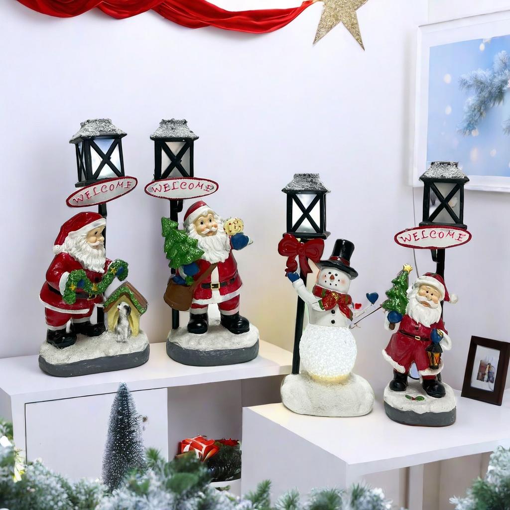 Neue Weihnachtsmann-Ornamente Leuchtender Schneemann Kunstharz-Handwerk Desktop Weihnachtsatmosphären-Dekorationen