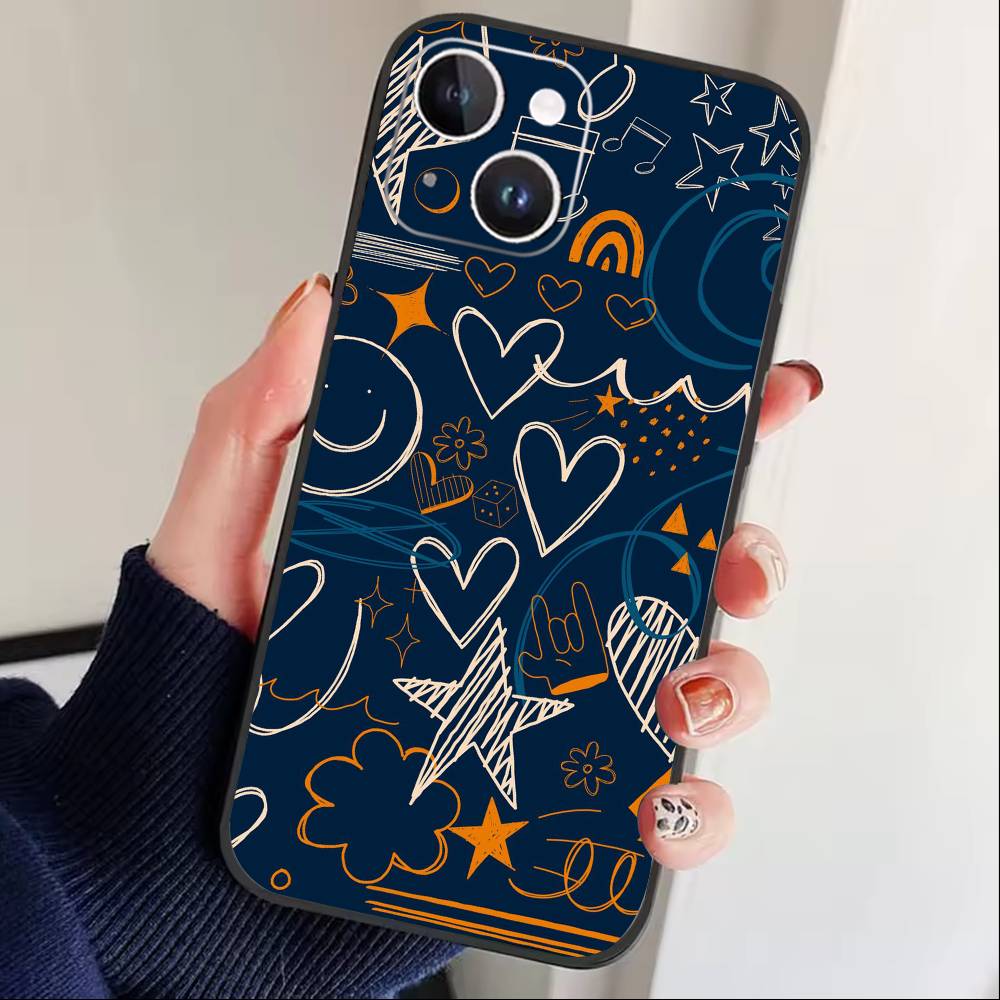 Y2k INS Graffiti Phone Case For iPhone17,16,15,14,13,12 Plus,Max Soft Silicone Black Cover
