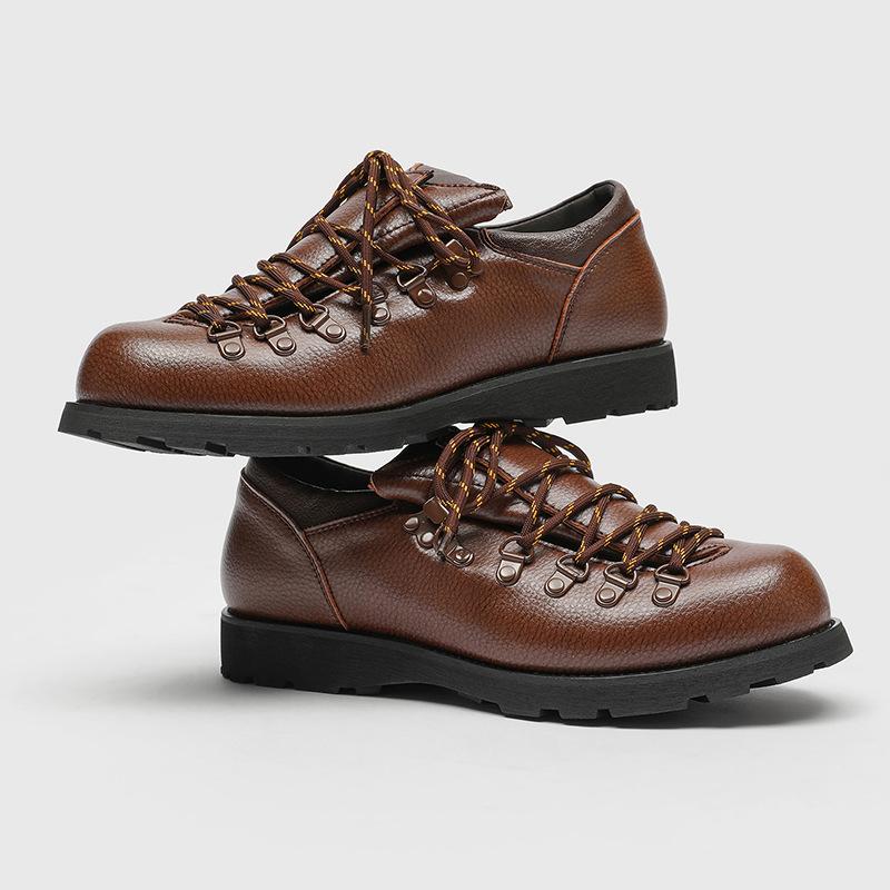 

Men Tooling Split Leather Shoes Casual Flat Designer Antiskid Comfy Work Oxford Shoes Fashion Outdoor Hiking Shoes 39 коричневый
