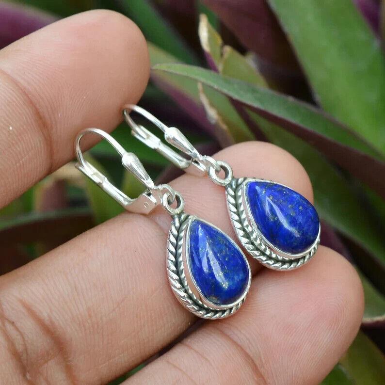 Lapis Lazuli Earrings Pear Gemstone, Gemstone Earrings, Sterling Silver Earrings